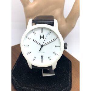 MVMT Men's Watch 28000443-D Quartz White Dial Ceramic Case Leather Band 44mm